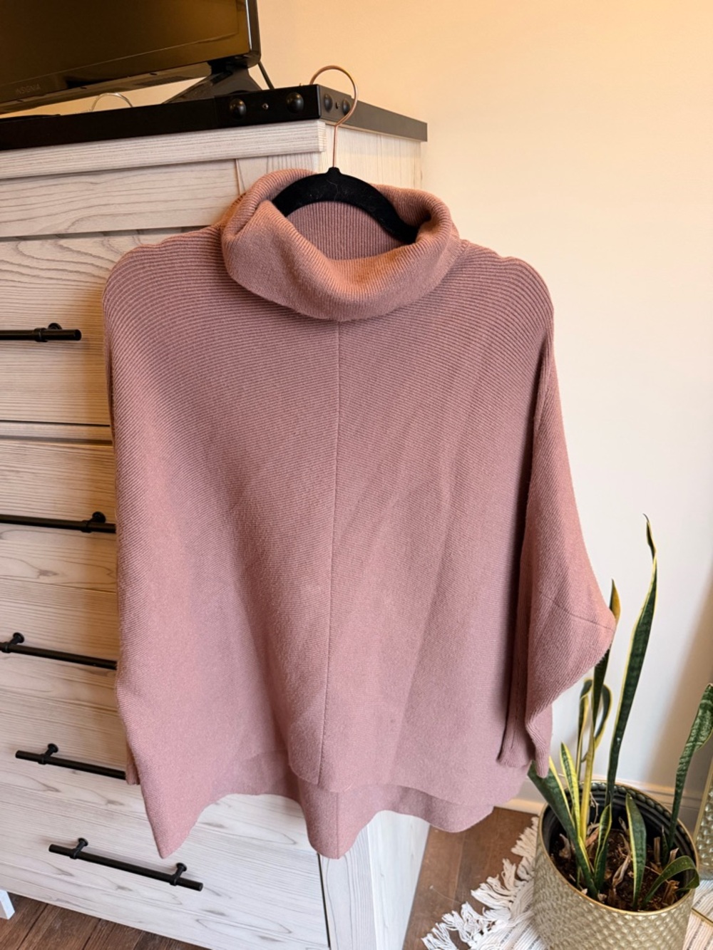 Cowl-Neck Poncho Sweater in Dusty Rose
